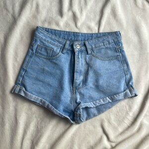 SHEIN Light Wash High Waisted Roll Up Hem Jean Shorts